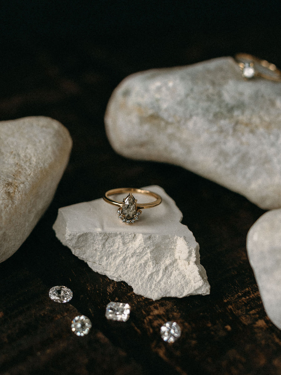 Bespoke Salt and Pepper Pear Diamond Ring, 0.70 CT