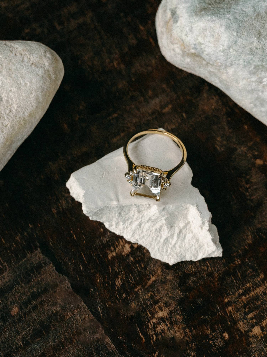 Bespoke Olivia Milgrain Emerald Cut Topaz Ring